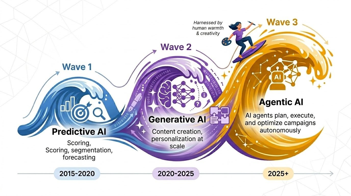 three waves of ai marketing: predictive ai, generative ai, and agentic ai