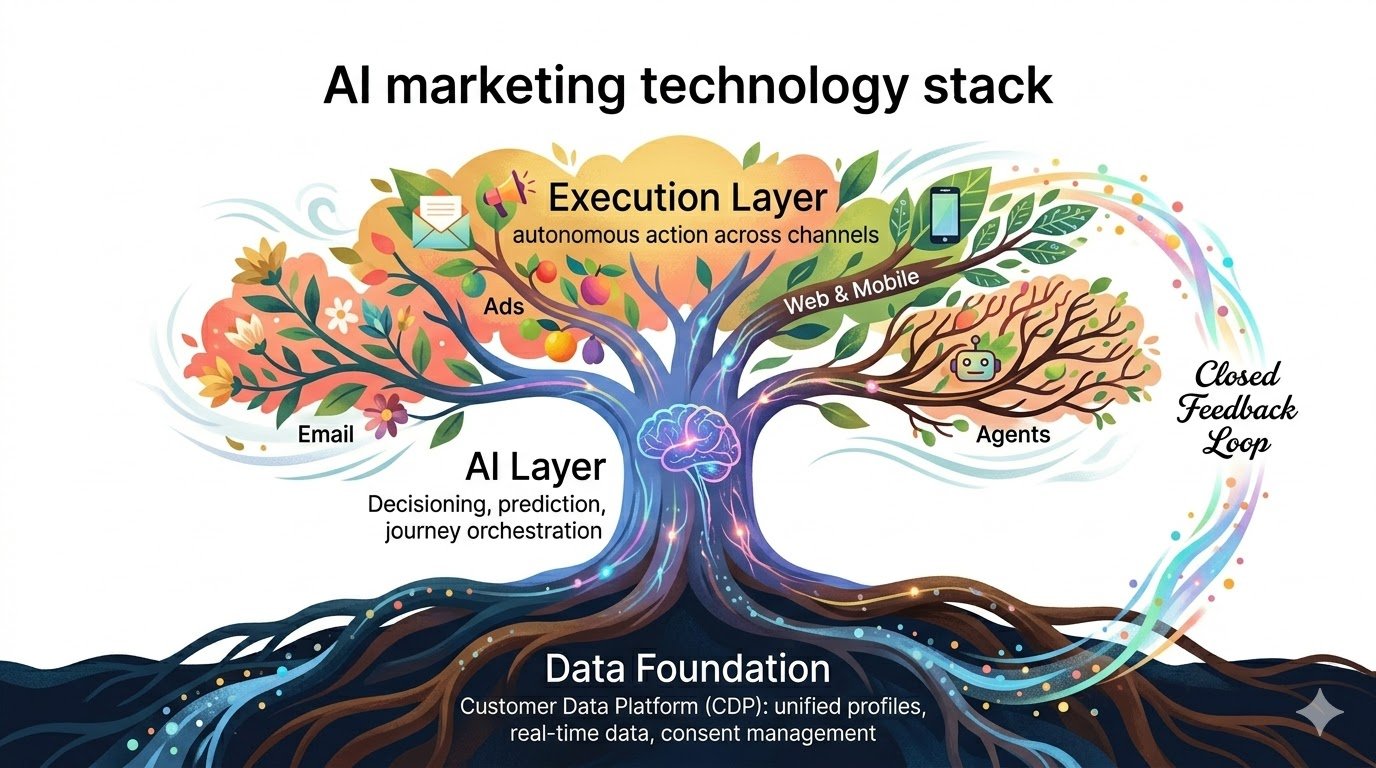 ai marketing technology stack with cdp data foundation ai layer and execution layer