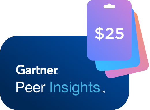 Gartner Peer Insights logo with a $25 gift card illustration