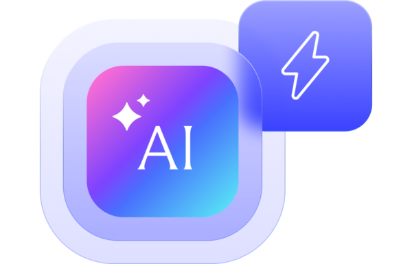 AI icon and lightning bolt icon.