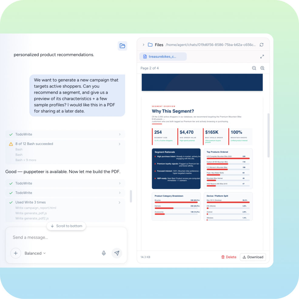 Build segments, journeys, and workflows by describing them